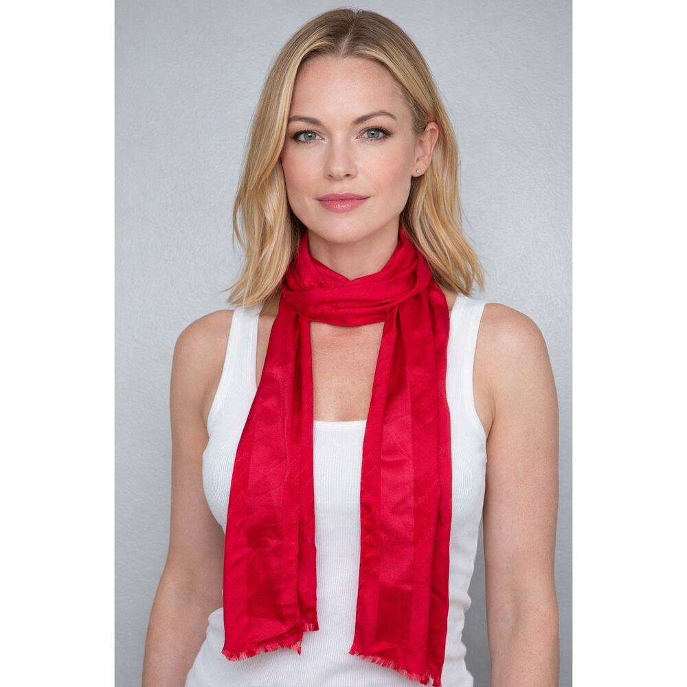 Ferragamo Logo Embossed Red Silk Scarf